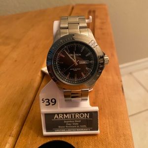 Armitron Black Dial Men's Date Watch Stainless Steel Luxury Water Timepiece